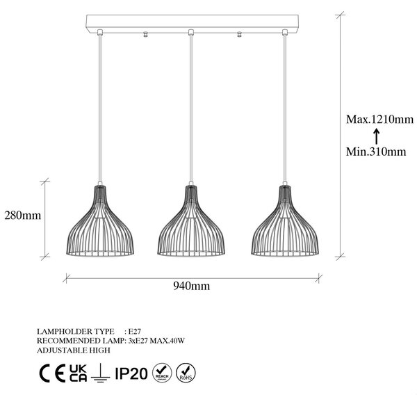 Φωτιστικό οροφής Cafu Μαύρο 94x25x121 cm