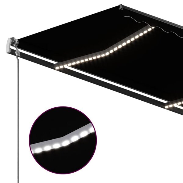 VidaXL Τέντα Συρόμενη Χειροκίνητη με LED Ανθρακί 3 x 2,5 μ