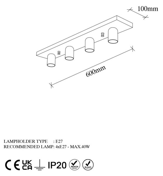 Φωτιστικό οροφής Mirro Χρυσό 60x10x10 cm