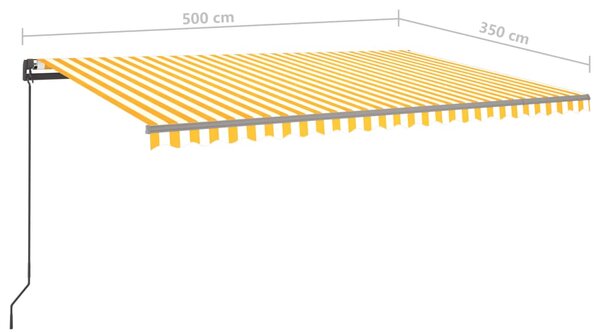 VidaXL Τέντα Συρόμενη Αυτόματη με Στύλους Κίτρινο / Λευκό 5 x 3,5 μ