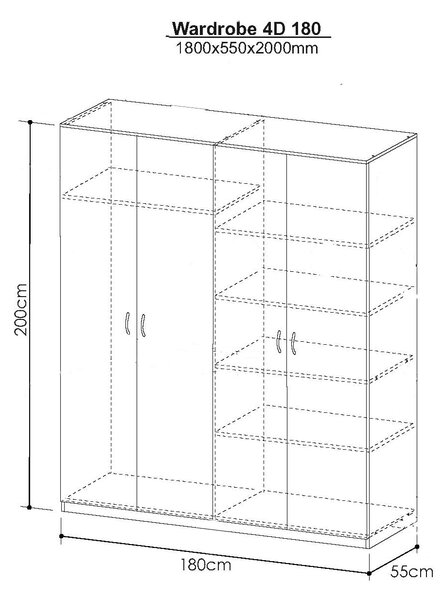 Τετράφυλλη Ντουλάπα Ρούχων KENDALL Sonoma 180x55x200