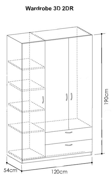 Τρίφυλλη Ντουλάπα Ρούχων KENDALL Wenge 120x54x190