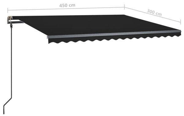 VidaXL Τέντα Συρόμενη Χειροκίνητη με LED Ανθρακί 4,5 x 3 μ