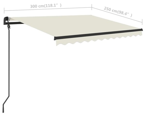 VidaXL Τέντα Συρόμενη Χειροκίνητη με Πασσάλους Κρεμ 3 x 2,5 μ