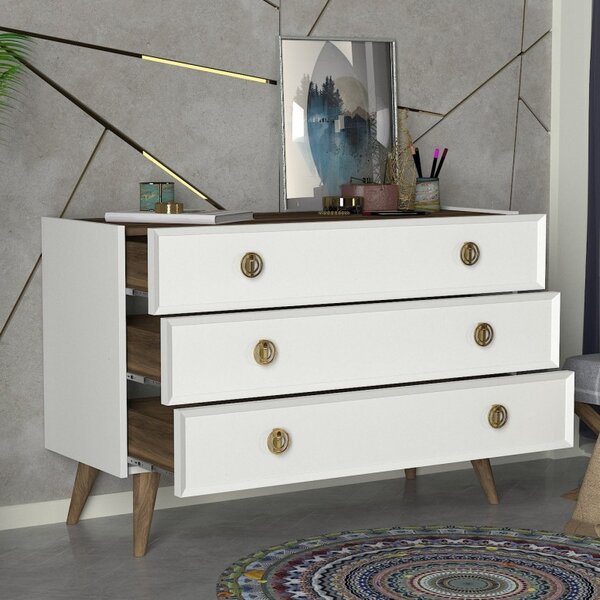Ντουλάπα Dressing Nadya Λευκό-Walnut