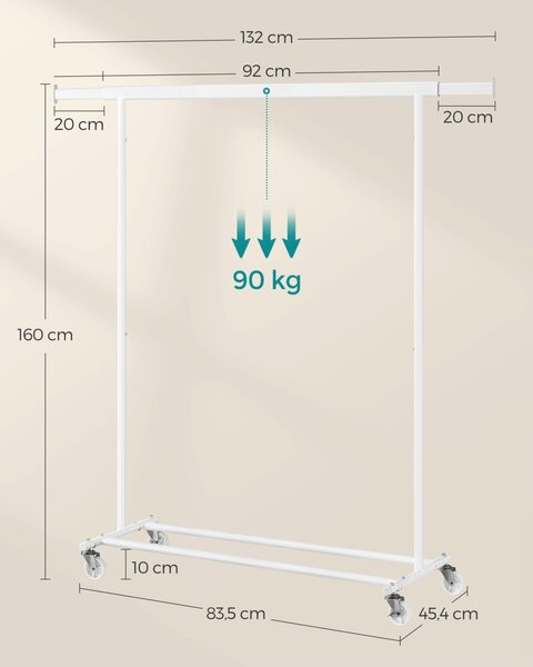 Κρεμάστρα με Ρόδες Songmics Λευκό 134x45.4x160 cm