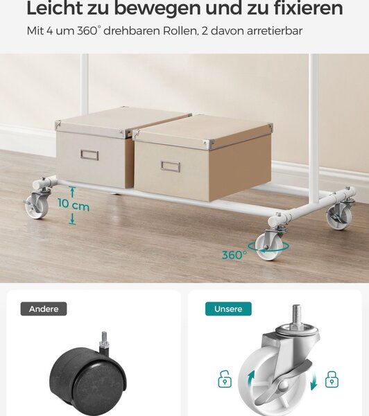 Κρεμάστρα με Ρόδες Songmics Λευκό 134x45.4x160 cm