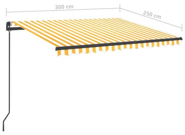 VidaXL Τέντα Συρόμενη Χειροκίνητη με LED Κίτρινο / Λευκό 3 x 2,5 μ