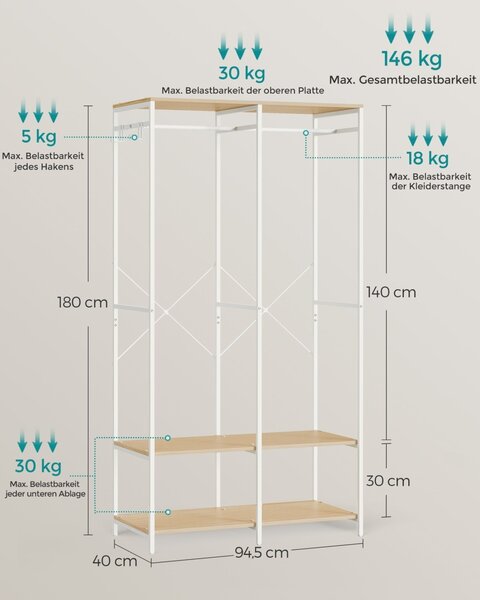 Κρεμάστρα Songmics Μπεζ 94.5x40x180 cm
