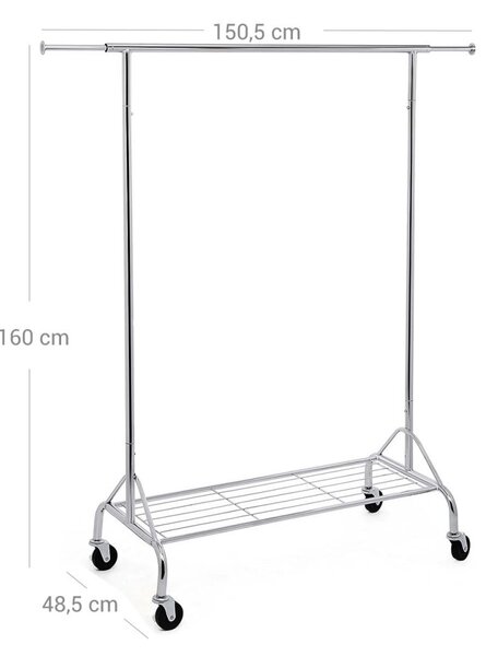 Κρεμάστρα με Ρόδες Songmics Ασημί 102x39x6.5 cm