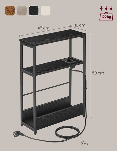 Πλαϊνό τραπεζάκι με πρίζα Vasagle Μαύρο 45x18x58 cm