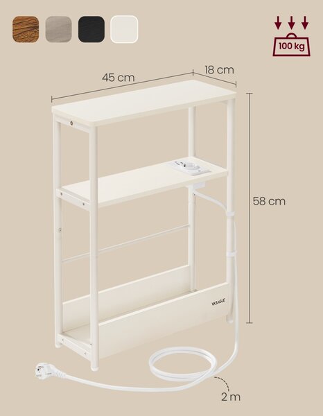 Πλαϊνό τραπεζάκι με πρίζα Vasagle Λευκό 45x18x58 cm