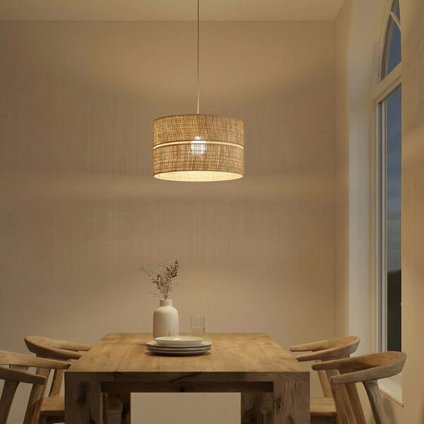 TK Lighting Κρεμαστό φωτιστικό Calma, 1 λάμπα, μπεζ, λινάρι, Ø 50 cm, E27, ρυθμιζόμενος, Μπεζ, Σαλόνι / τραπεζαρία, Άλλα υλικά
