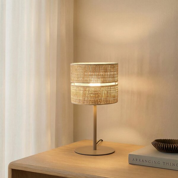 TK Lighting Λάμπα τραπεζιού Calma, μπεζ, λινάρι, ύψος 38 cm, E27, Μπεζ, Σαλόνι / τραπεζαρία, Άλλα υλικά