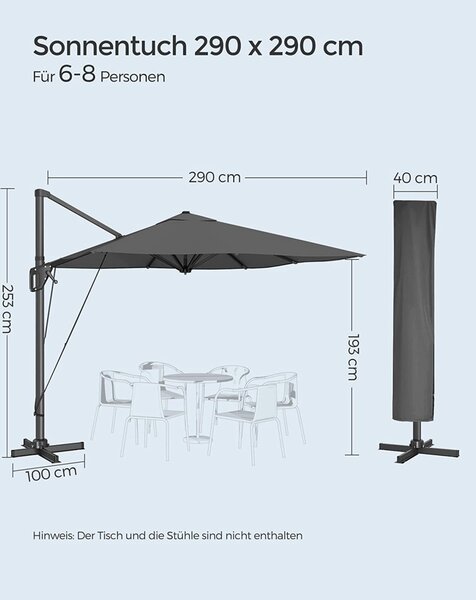 Ομπρέλα βεράντας Songmics Γκρι 300x300x260 cm