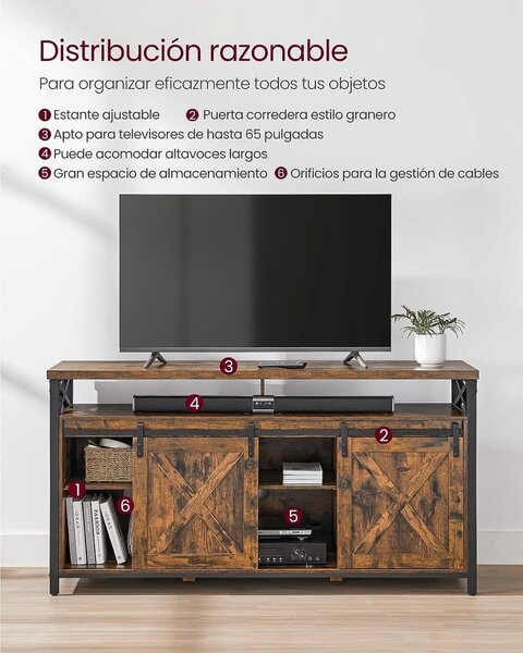 Έπιπλο TV, Vasagle, Καφέ-Μαύρο, 147x40x76 cm