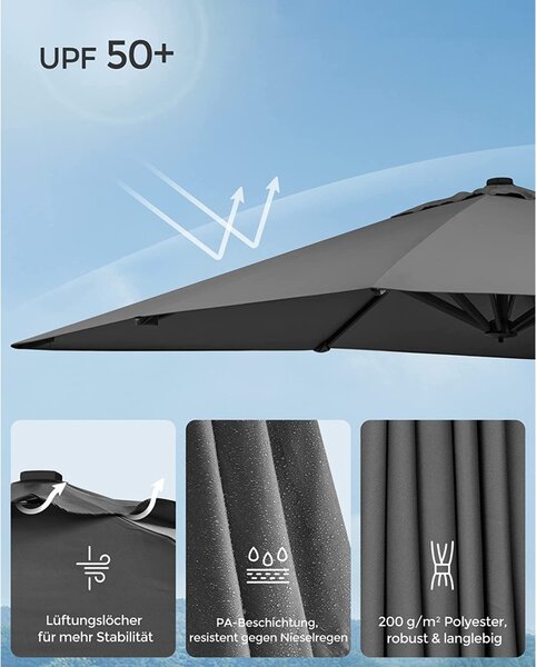 Ομπρέλα βεράντας Songmics Γκρι 300x300x260 cm