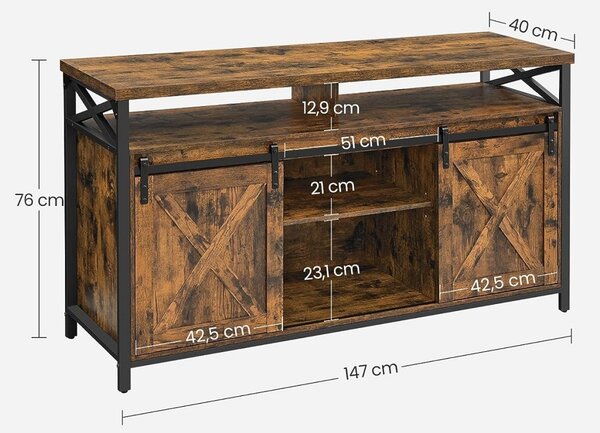 Έπιπλο TV, Vasagle, Καφέ-Μαύρο, 147x40x76 cm