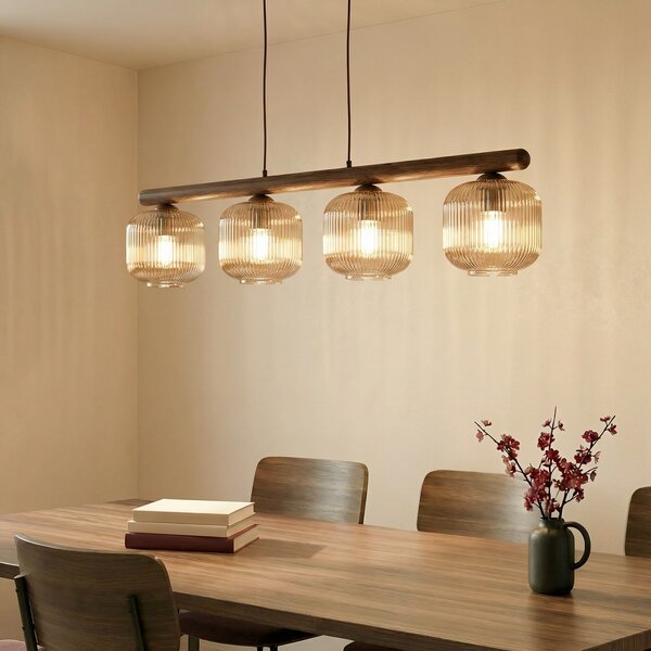 TK Lighting Κρεμαστό φωτιστικό Salvia, καφέ/κονιάκ, γυαλί, μήκος 95 cm, E14, ρυθμιζόμενος, Ξύλου, Σαλόνι / τραπεζαρία, Γυαλί