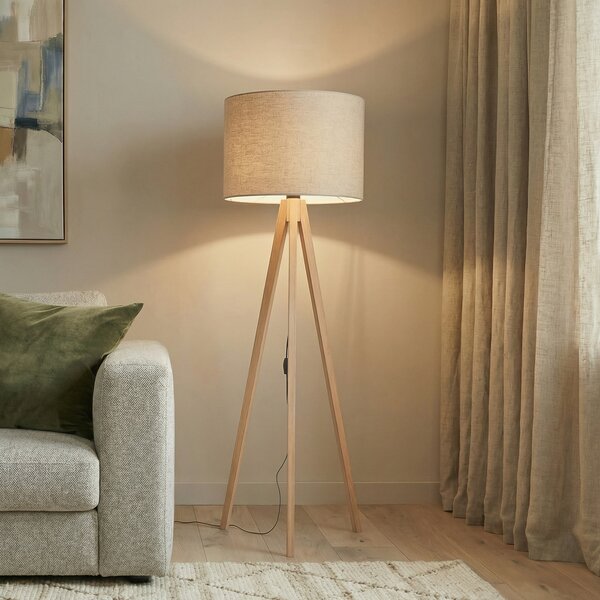 TK Lighting Φωτιστικό δαπέδου Grand, μπεζ/πεύκο, ύψος 145 cm, E27, Ξύλου, Σαλόνι / τραπεζαρία, Ξύλο, σύγχρονο, Τρίποδο