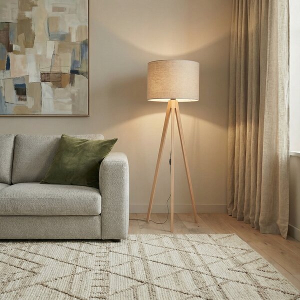 TK Lighting Φωτιστικό δαπέδου Grand, μπεζ/πεύκο, ύψος 145 cm, E27, Ξύλου, Σαλόνι / τραπεζαρία, Ξύλο, σύγχρονο, Τρίποδο