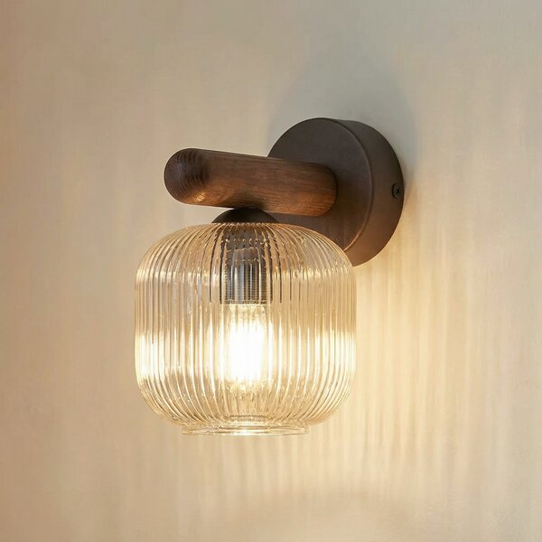 TK Lighting Φωτιστικό τοίχου Salvia, καφέ/κονιάκ, γυαλί, ύψος 20 cm, E14, ρυθμιζόμενος, Ξύλου, Σαλόνι / τραπεζαρία, Γυαλί