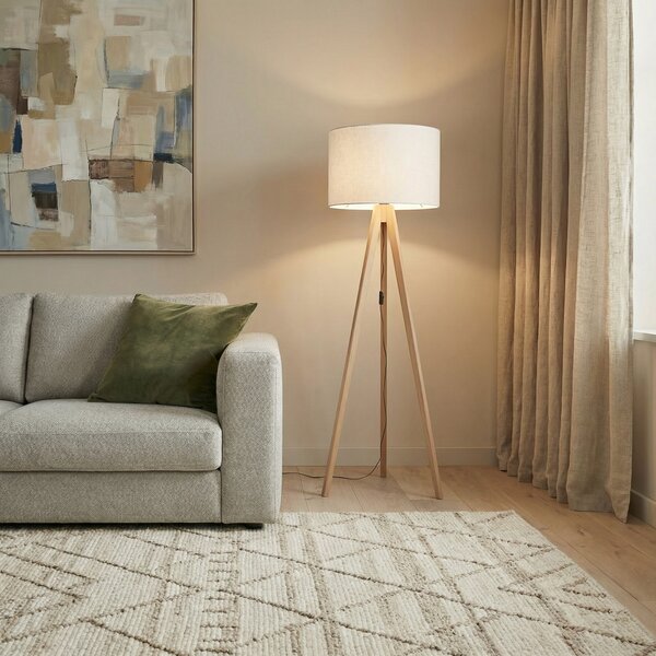 TK Lighting Φωτιστικό δαπέδου Grand, κρεμ/πεύκο, ύψος 145 cm, E27, Ξύλου, Σαλόνι / τραπεζαρία, Ξύλο, σύγχρονο, Τρίποδο