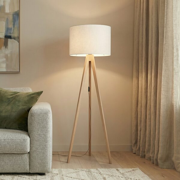 TK Lighting Φωτιστικό δαπέδου Grand, κρεμ/πεύκο, ύψος 145 cm, E27, Ξύλου, Σαλόνι / τραπεζαρία, Ξύλο, σύγχρονο, Τρίποδο