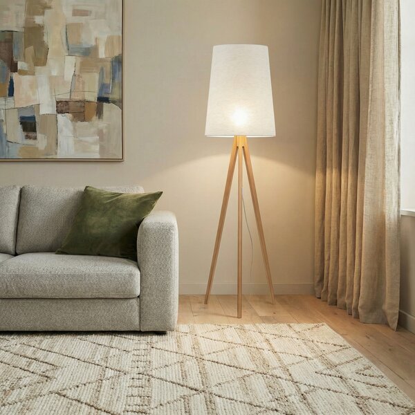 TK Lighting Φωτιστικό δαπέδου Walz, κρεμ, ξύλο, ύψος 175 cm, E27, Μπεζ, Σαλόνι / τραπεζαρία, Ξύλο, σύγχρονο, Τρίποδο