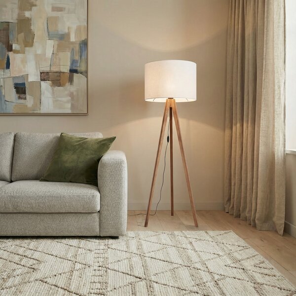 TK Lighting Φωτιστικό δαπέδου Grand, κρεμ/καρυδιά, ύψος 145 cm, E27, Ξύλου, Σαλόνι / τραπεζαρία, Ξύλο, σύγχρονο, Τρίποδο
