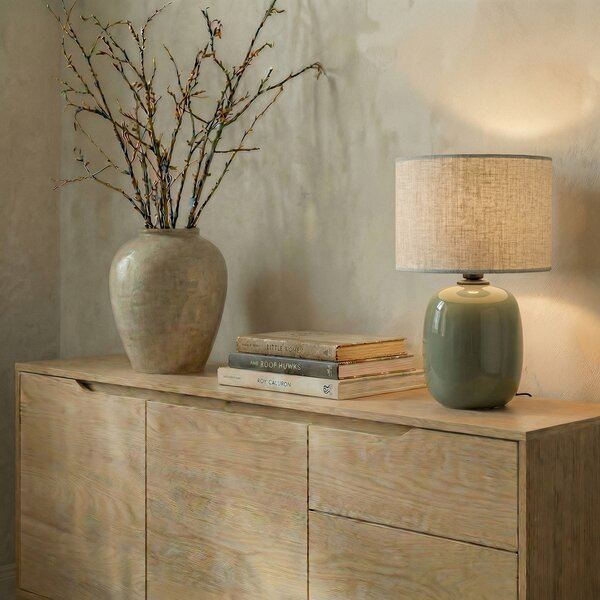TK Lighting Λάμπα τραπεζιού Melody, λαδί, ύφασμα, ύψος 48 cm, E27, Πράσινο, Σαλόνι / τραπεζαρία, Ύφασμα / Κλωστοϋφαντουργία