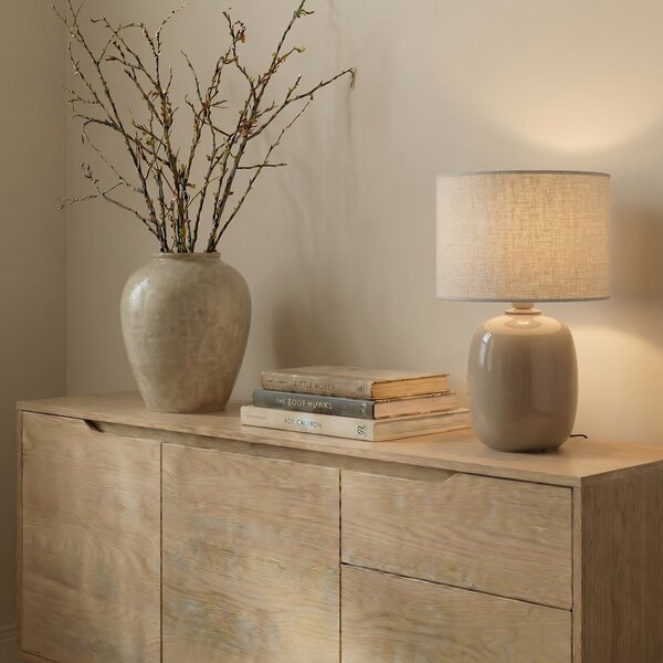 TK Lighting Λάμπα τραπεζιού Melody, άμμος, ύφασμα, ύψος 48 cm, E27, Μπεζ, Σαλόνι / τραπεζαρία, Ύφασμα / Κλωστοϋφαντουργία