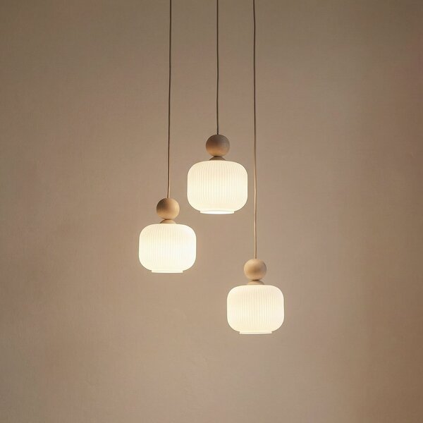 TK Lighting Κρεμαστό φωτιστικό Ballo, 3 φλόγες, λευκό, γυαλί, Ø 35 cm, ρυθμιζόμενος, Μπεζ, Σαλόνι / τραπεζαρία, Γυαλί