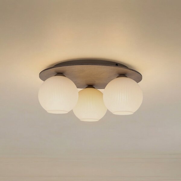 TK Lighting Φωτιστικό οροφής Virlo, 3 λάμπες, γυαλί οπαλ, ξύλο, Ø 42 cm, ρυθμιζόμενος, Ξύλου, Σαλόνι / τραπεζαρία, Γυαλί