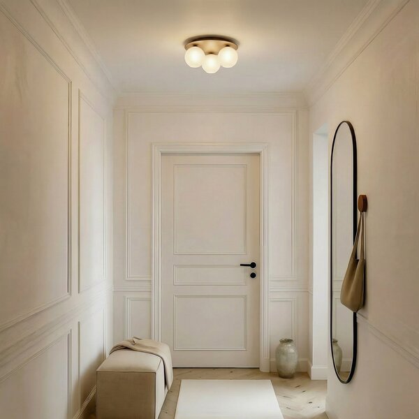 TK Lighting Φωτιστικό οροφής Virlo, 3 λάμπες, γυαλί οπαλ, ξύλο, Ø 42 cm, ρυθμιζόμενος, Ξύλου, Σαλόνι / τραπεζαρία, Γυαλί