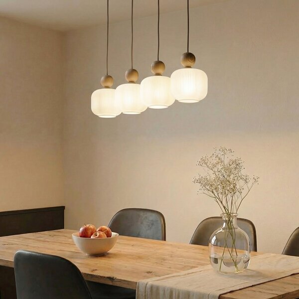 TK Lighting Κρεμαστό φωτιστικό Ballo, 4 λάμπες, μπεζ, γυαλί, μήκος 80 cm, ρυθμιζόμενος, Μπεζ, Σαλόνι / τραπεζαρία, Γυαλί