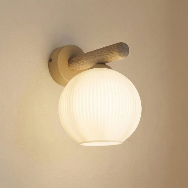 TK Lighting Φωτιστικό τοίχου Virlo, ξύλο, γυαλί οπαλίνα, ύψος 20 cm, E14, ρυθμιζόμενος, Λευκό, Σαλόνι / τραπεζαρία, Γυαλί