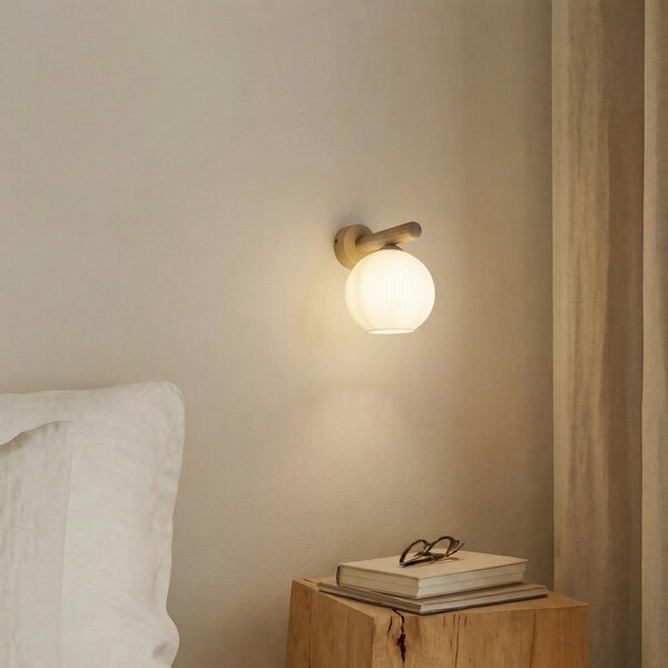 TK Lighting Φωτιστικό τοίχου Virlo, ξύλο, γυαλί οπαλίνα, ύψος 20 cm, E14, ρυθμιζόμενος, Λευκό, Σαλόνι / τραπεζαρία, Γυαλί