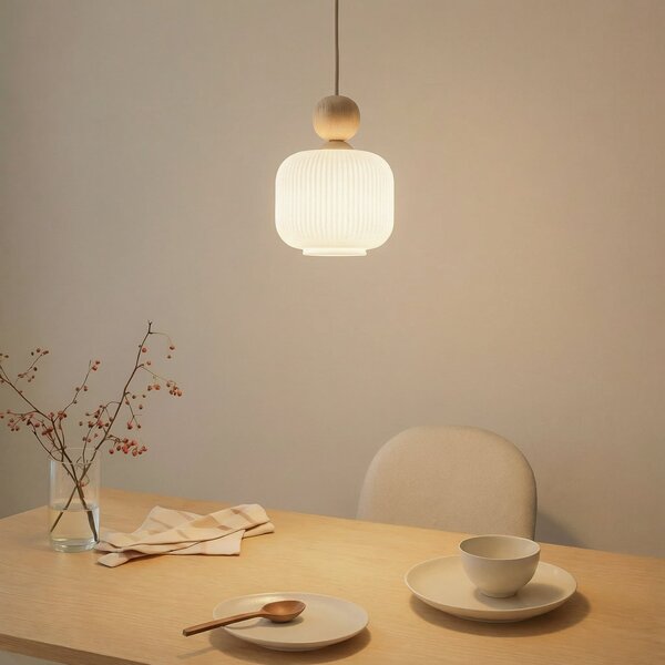 TK Lighting Κρεμαστό φωτιστικό Ballo, 1 λάμπα, λευκό, γυαλί, Ø 15 cm, E14, ρυθμιζόμενος, Μπεζ, Σαλόνι / τραπεζαρία, Γυαλί