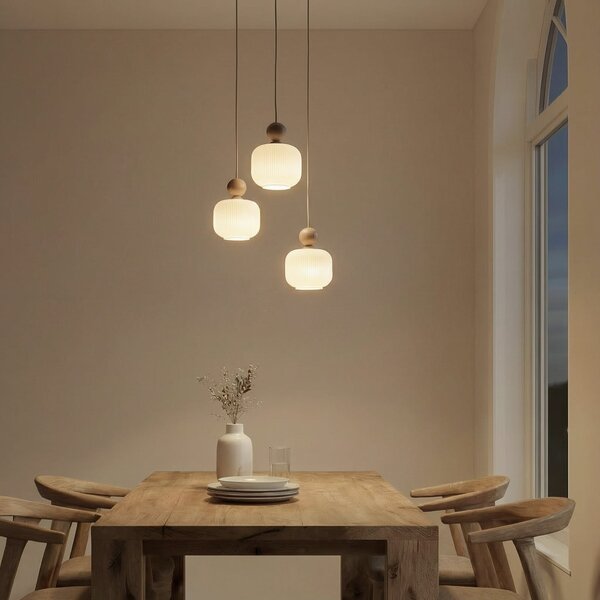 TK Lighting Κρεμαστό φωτιστικό Ballo, 3 φλόγες, λευκό, γυαλί, Ø 35 cm, ρυθμιζόμενος, Μπεζ, Σαλόνι / τραπεζαρία, Γυαλί