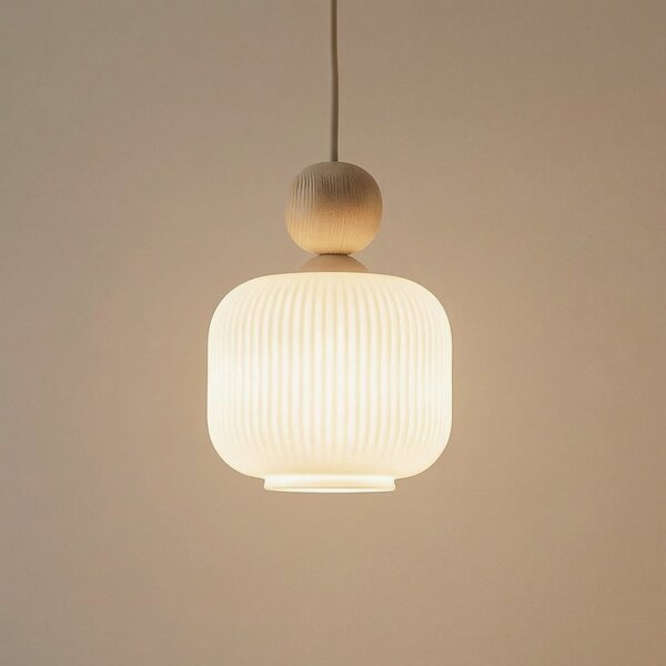 TK Lighting Κρεμαστό φωτιστικό Ballo, 1 λάμπα, λευκό, γυαλί, Ø 15 cm, E14, ρυθμιζόμενος, Μπεζ, Σαλόνι / τραπεζαρία, Γυαλί