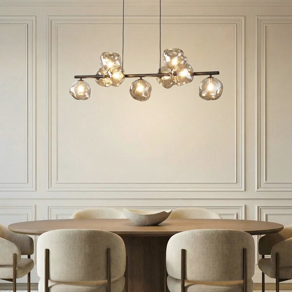 TK Lighting Κρεμαστό φωτιστικό Lava, καφέ, 9 λαμπτήρες, γυαλί, μήκος 116 cm, G9, ρυθμιζόμενος, Καφέ / Σκουριάς, Σαλόνι / τραπεζαρία, Γυαλί
