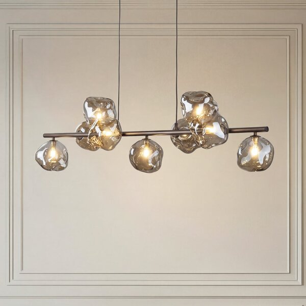 TK Lighting Κρεμαστό φωτιστικό Lava, καφέ, 9 λαμπτήρες, γυαλί, μήκος 116 cm, G9, ρυθμιζόμενος, Καφέ / Σκουριάς, Σαλόνι / τραπεζαρία, Γυαλί
