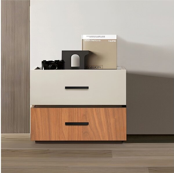 Κομοδίνο Sonlen MDF απόχρωση Καρυδιά-Μπεζ 60x40x44.5 cm
