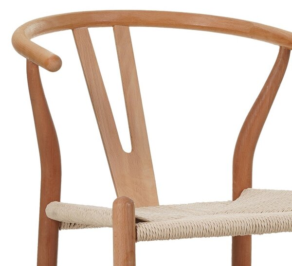 Σκαμπό μπαρ Wishbone από ξύλο καουτσουκόδεντρου και σχοινί in nuanta φυσικό 55x49x108 cm
