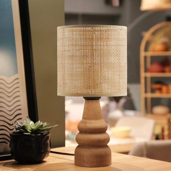 Επιτραπέζιο φωτιστικό Salpe ξύλο fag και rattan natural 15x15x32 cm
