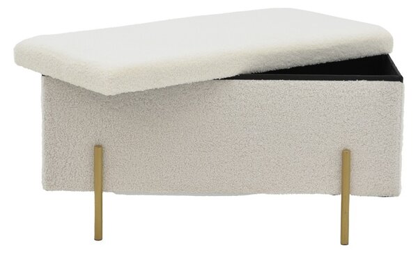 Σκαμπό Ziwel με καπάκι teddy Λευκό-χρυσό 80x40x40 cm