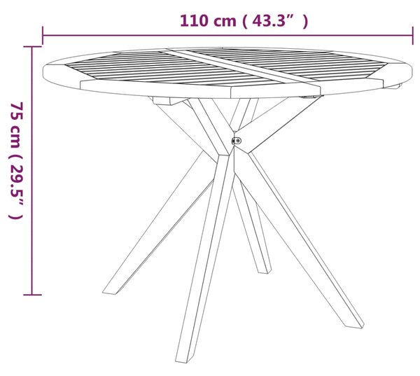 VidaXL Τραπέζι Κήπου 110 x 110 x 75 εκ. από Μασίφ Ξύλο Ακακίας