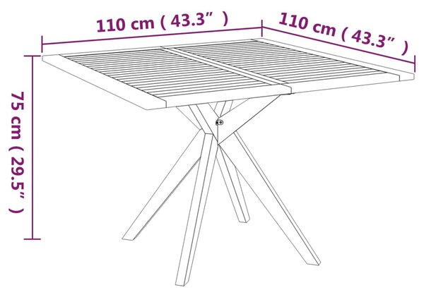 VidaXL Τραπέζι Κήπου 110 x 110 x 75 εκ. από Μασίφ Ξύλο Ακακίας