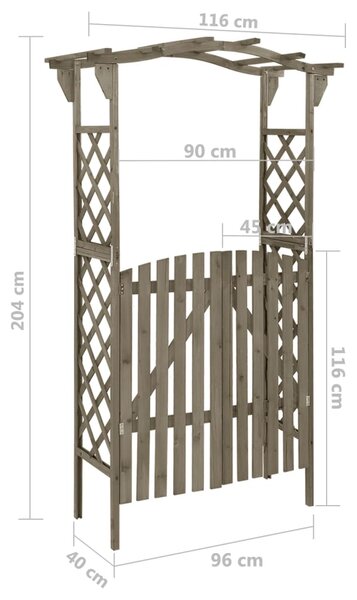 VidaXL Αψίδα Κήπου με Πόρτα Γκρι 116x40x204 εκ. από Μασίφ Ξύλο Ελάτης